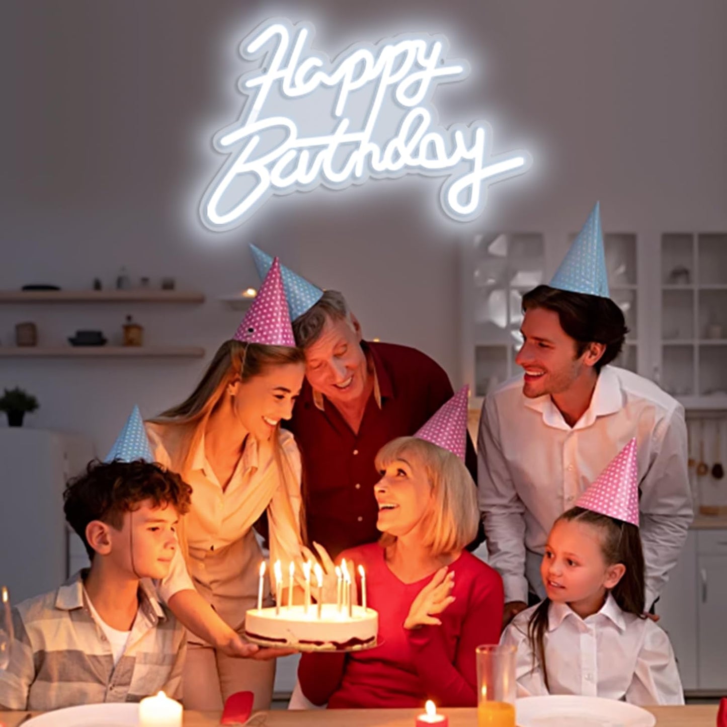 Miootly Happy Birthday Neon Sign for Wall Party Decor, LED Happy Birthday Light up Sign for Backdrop, 16"x 11" USB Powered 10 Brightness Settings Light up Signs Party Decorations Backdrop, Cool White