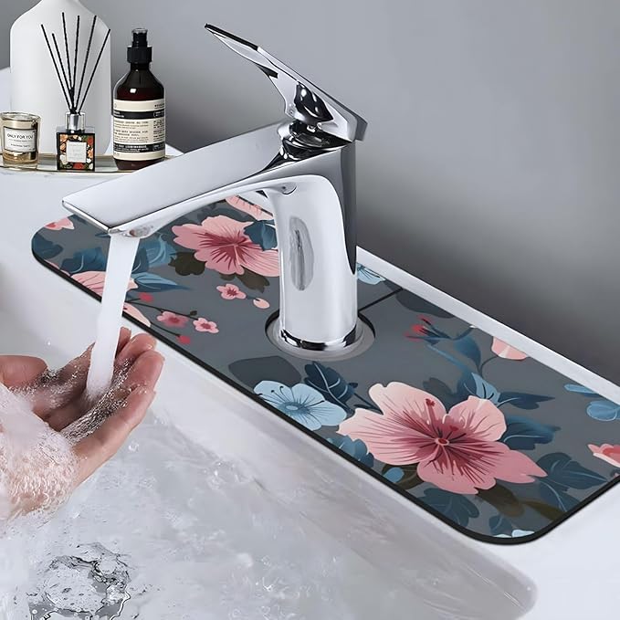Women Girls Flower Kitchen sink faucet pad, strong water absorption, anti slip