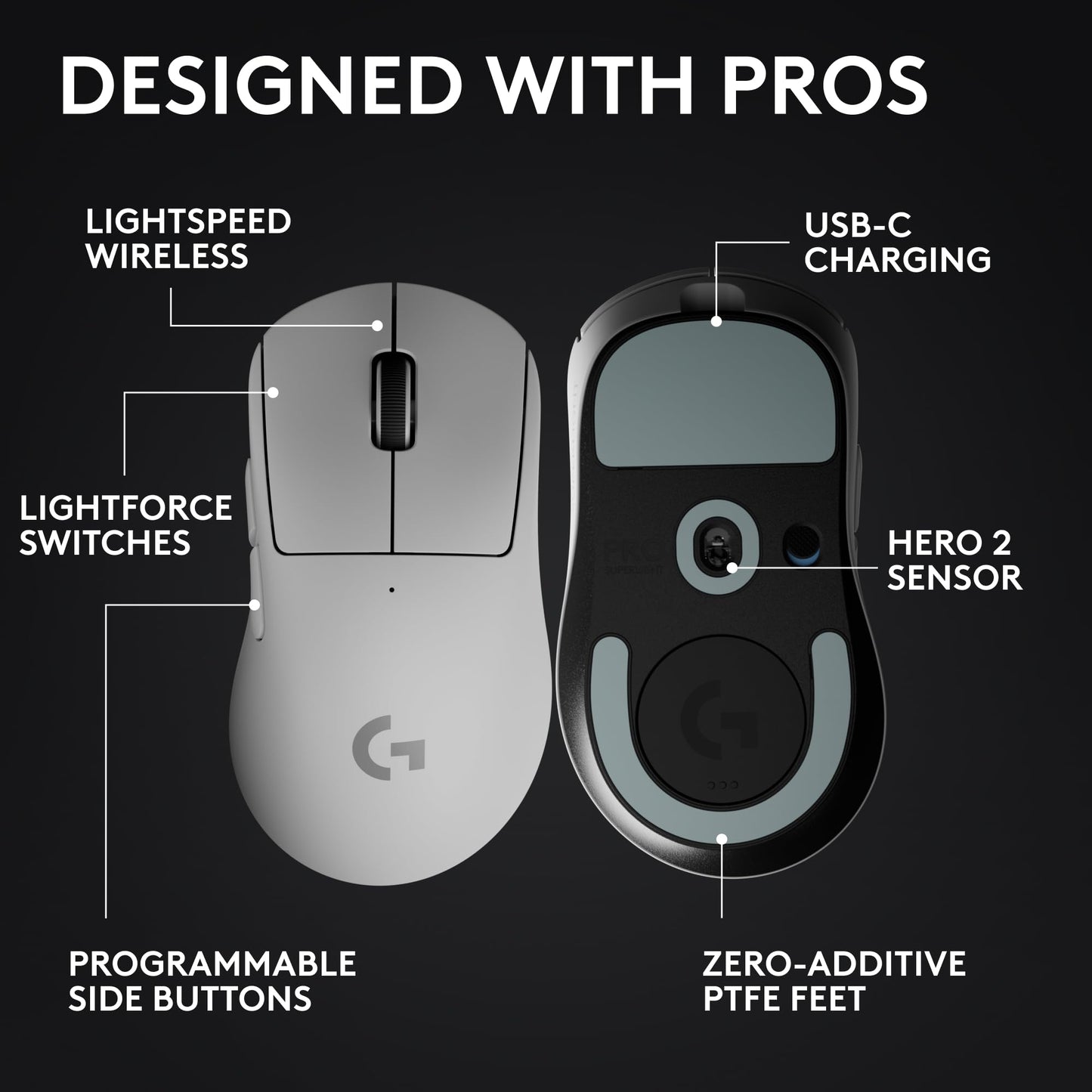 Logitech G PRO X SUPERLIGHT 2 Wireless Gaming Mouse, 60g Pro-Grade with 5 Programmable Buttons, 44k DPI Sensor, 8kHz Report Rate, USB-C Charging for PC/Mac - Black