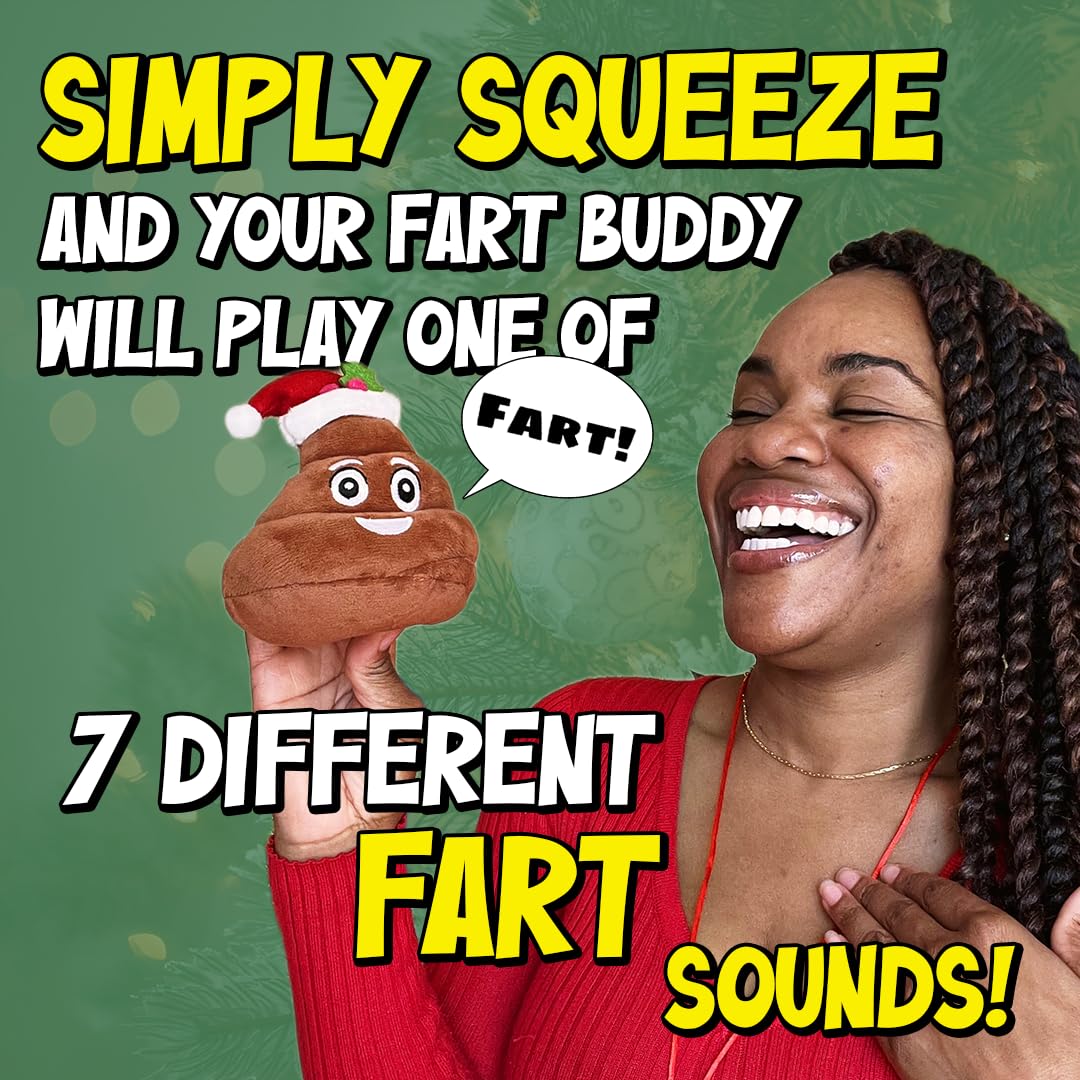 Farting Santa Poop Toy with 7 Funny Fart Sounds - Great for Stocking Stuffers, Secret Santa, or Christmas Gag Gifts - Durable Fake Poop Funny Dog Toy is 4x4.5 - Soft Plush Christmas Novelty
