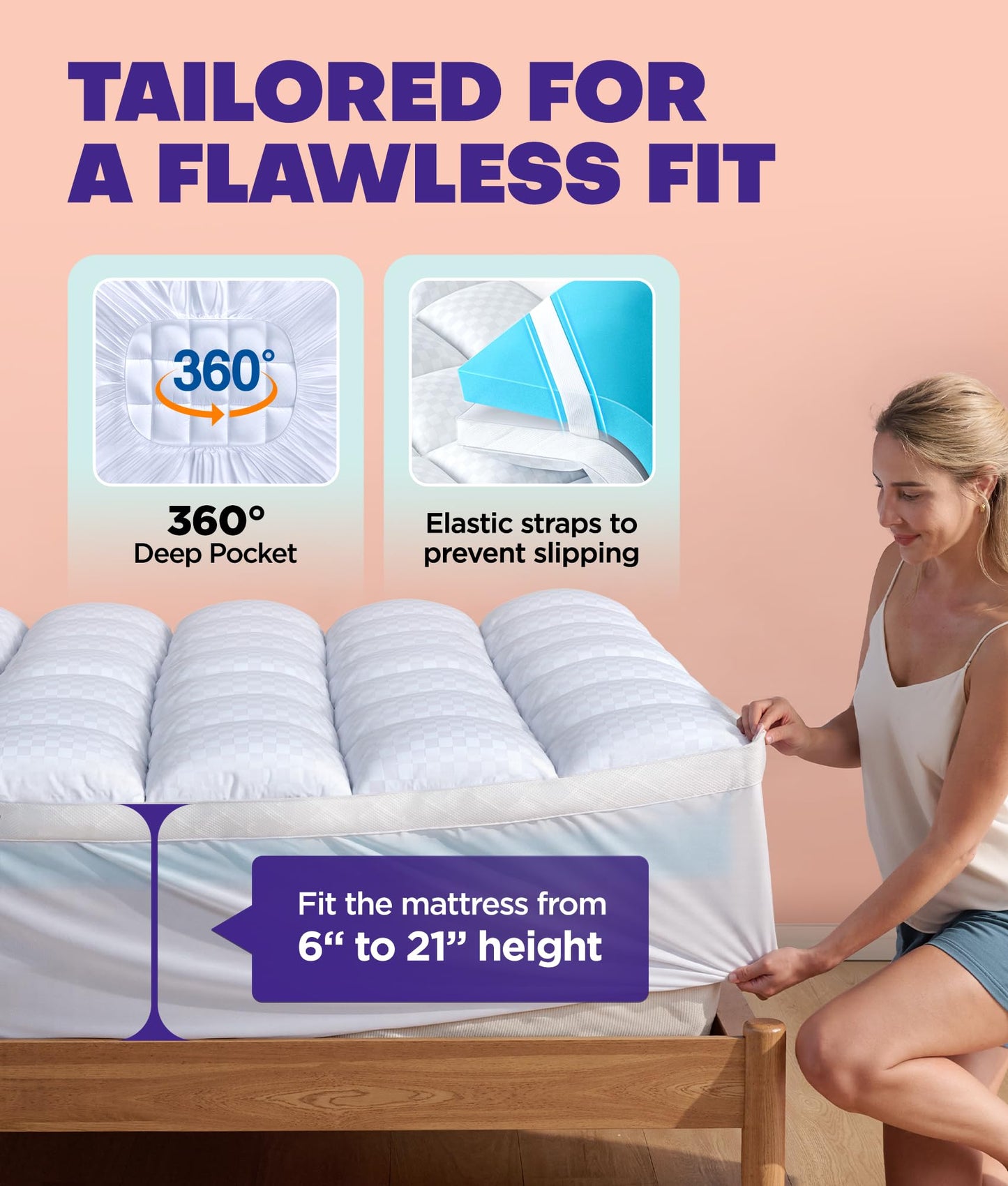 Dual Layer 4 Inch Memory Foam Mattress Topper for Pressure Relief with 4X Support, 2" Pillow Top Full Mattress Topper 50% Viscose Made from Bamboo Plus 2" Cooling Gel Memory Foam Mattress Pad