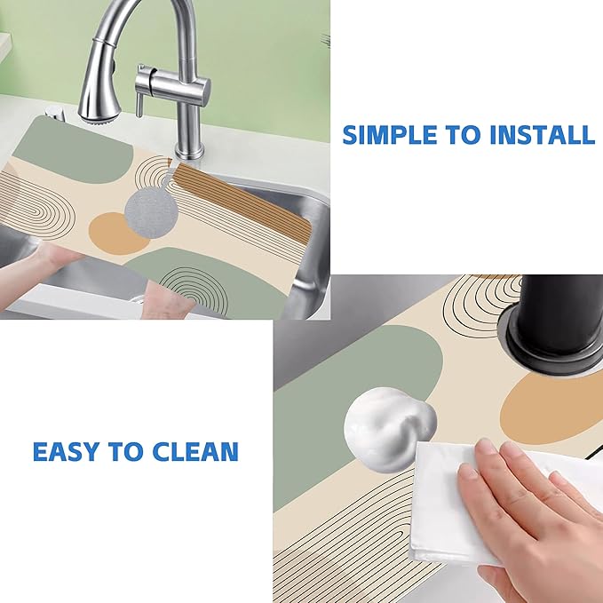 Abstract Minimalistic Geometric Kitchen Sink Splash Guard Mat Absorbent Fast