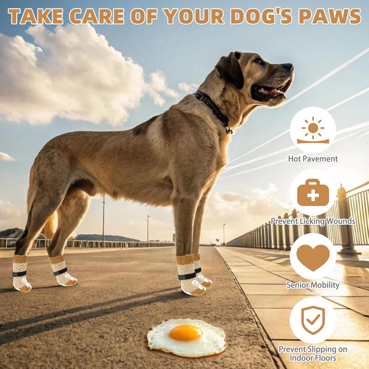 KOOLTAIL Dog Socks Paws Stop Licking,Anti Slip Dog Socks With Grips for Injured Paws Waterproof,Pet Shoes for Hot Pavement & Hardwood Floors,Soft Double Sided Grippy Boots For Small Medium Large Dogs
