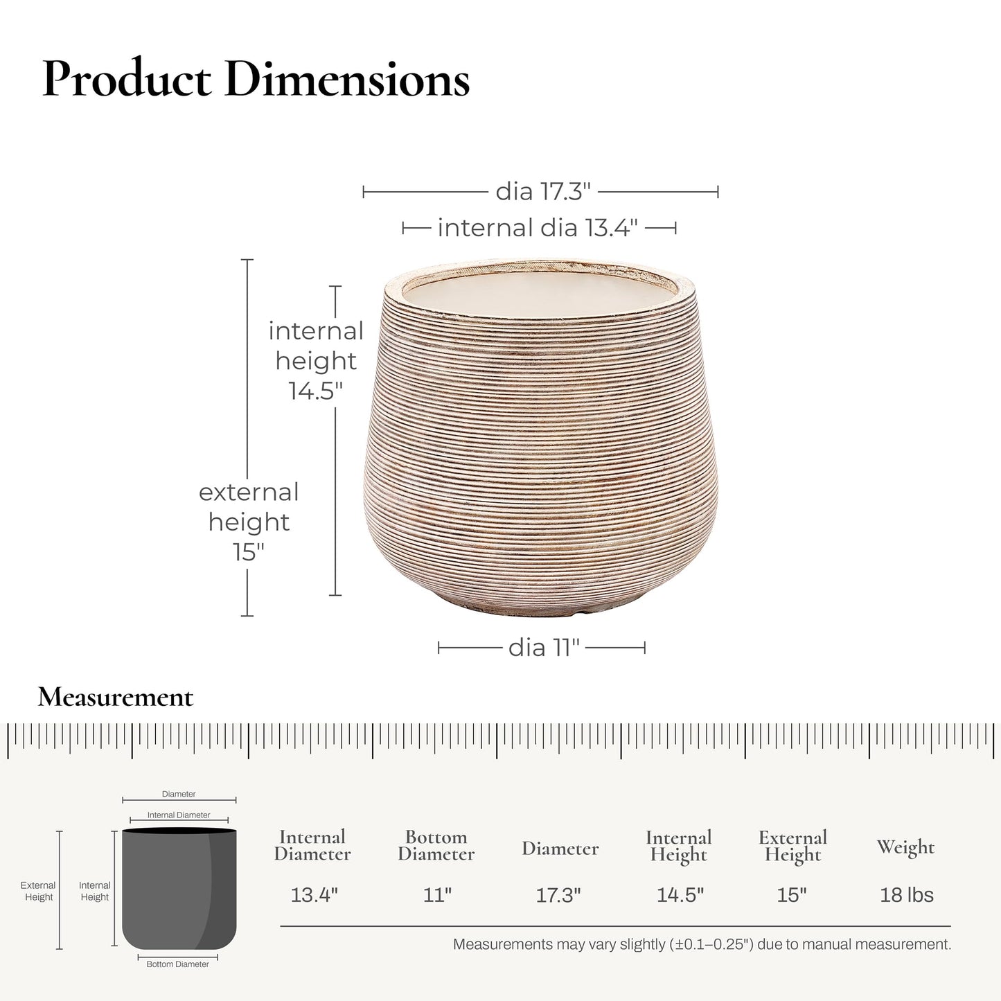 LuxenHome 17" Dia Large Round Planters for Indoor Plants, Outdoor Planters with Drainage Holes, Farmhouse Distressed Plant Pots Indoor & Outdoor for Home Garden Patio