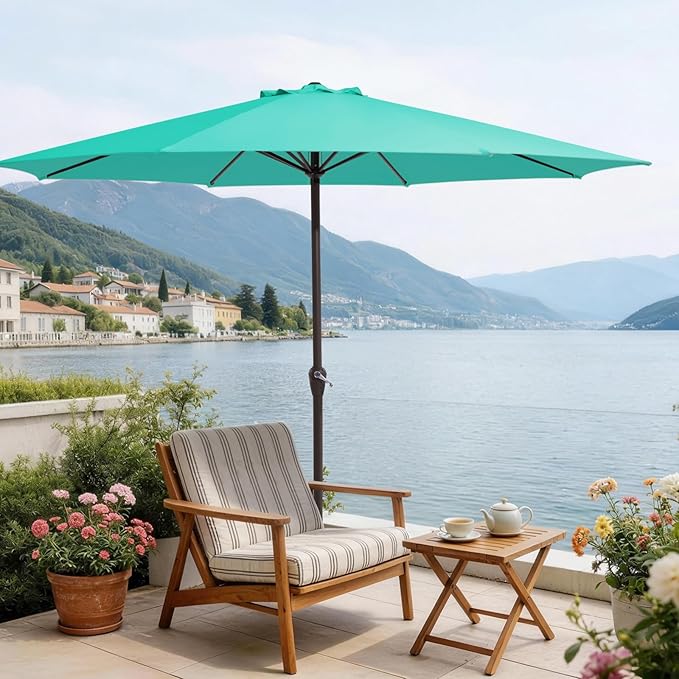 MEWAY 12ft Patio Umbrella Outdoor Table Umbrellas with Crank, Market Umbrella 8 Sturdy Ribs for Deck, Garden, Pool and Backyard, Turquoise
