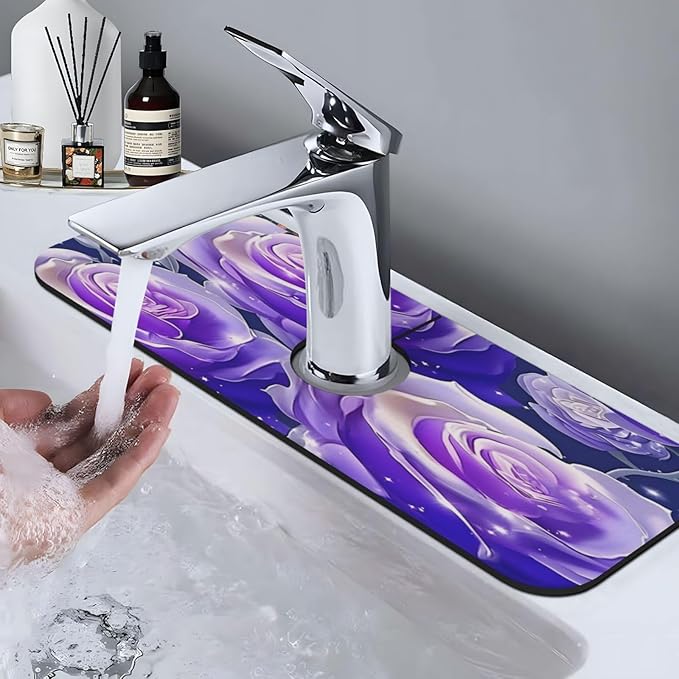 Blue Purple Rose Kitchen sink faucet pad, strong water absorption, anti slip