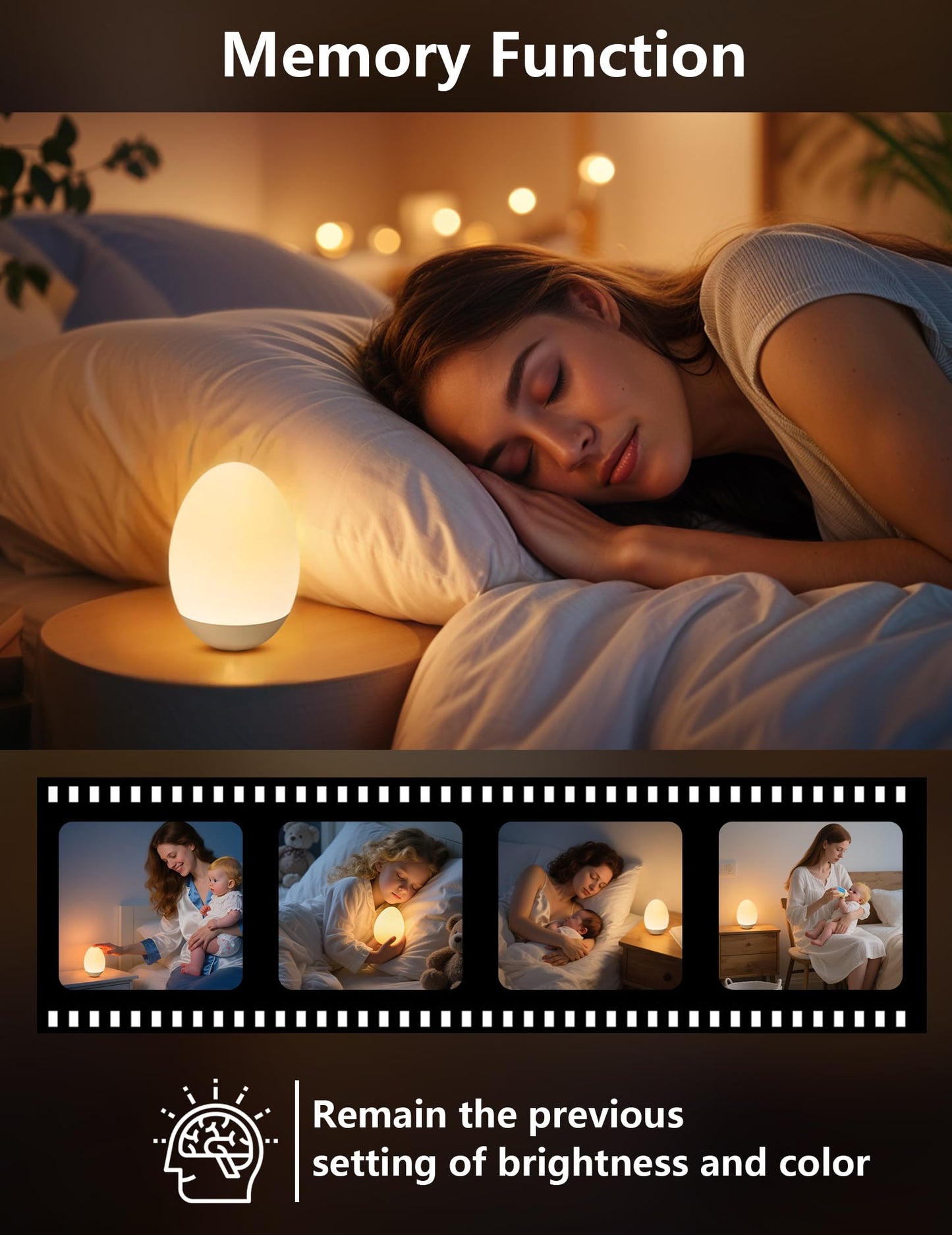 NICKLUC Egg Night Light for Nursery: Baby Night Lights Tap Lamp Stepless Dimming with Warm White and 7 RGB Colors Rechargeable Portable for Infant and Kids Bedroom Breastfeeding Sleep Aid