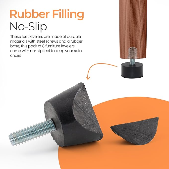 NEWBYTEK 1/4-20 Rubber Adjustable Furniture Leveler，8 Pack Leveling Feet Screws