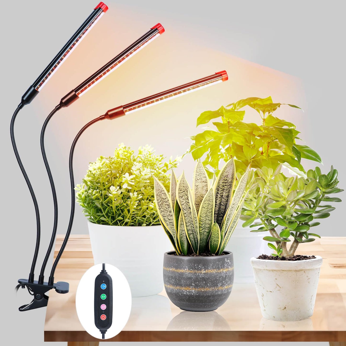 FRGROW Clip Grow Lights for Indoor Plants, Seed Starting, Bonsai, 4/8/12/16/20H Timer, Full Spectrum Plant Growing Lamps, 27 Watt Power Draw, NO Need Adapter, 360° Gooseneck