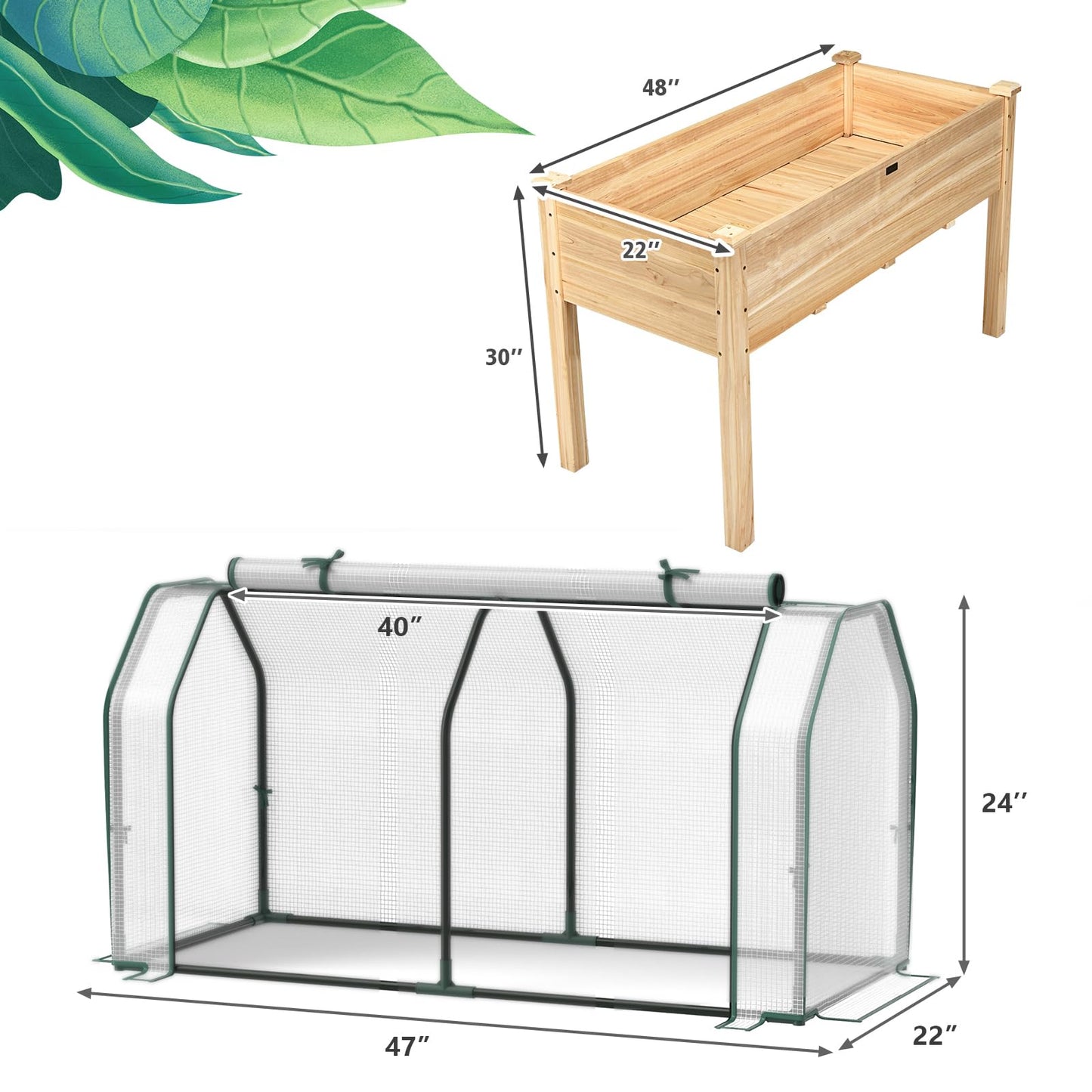 Toolsempire Raised Garden Bed with Greenhouse Cover, Elevated Wooden Planter Box Outdoor Gardening Planting Bed for Vegetables Flowers & Herbs Grow Backyard Patio Lawn (White+Natural)