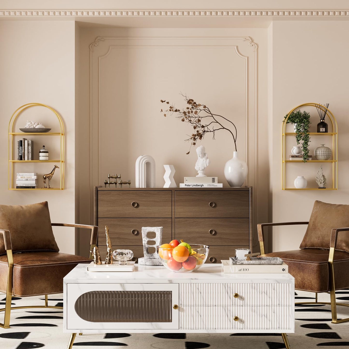 Crofy 3-Tier Arched Wall Shelf with Gold Frame & Transparent Shelves