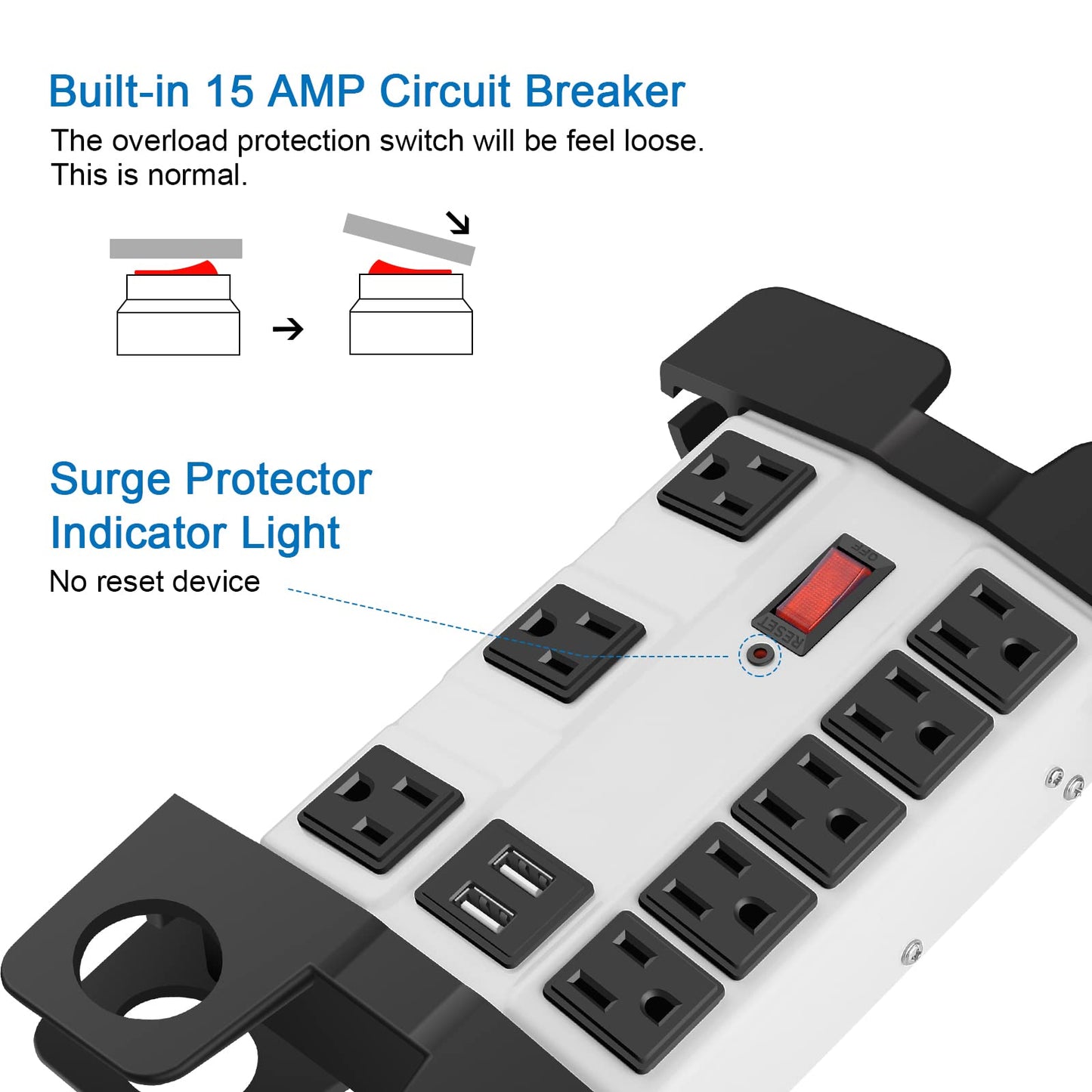 Heavy Duty Power Strip with USB, Workshop 8 Outlet Surge Protector 2700 Joules, Industrial Metal 15Amp Power Strip, 6FT Extension Cord and Wide Spaced. Yellow