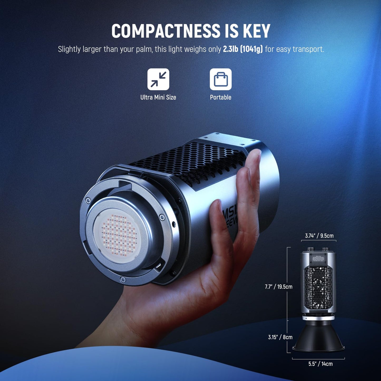 NEEWER MS150C RGBWW LED Video Light with 2.4G/APP Control, 150W Metal Mini RGB COB Continuous Output Lighting Bowens Mount Handheld Spotlight 2700K-6500K, 18000lux/1m, CRI97+/TLCI98+,17 Effects, RGBCW