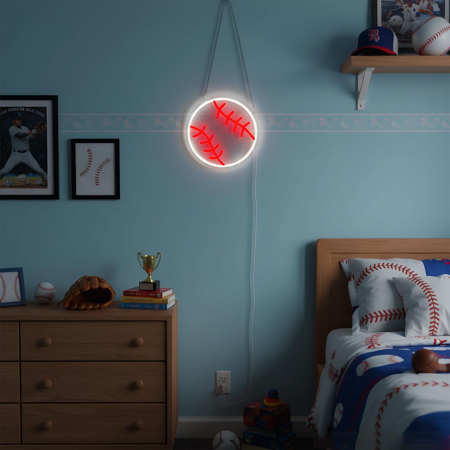 Baseball Gifts for Boys 8-12, Baseball Neon Sign for Wall Decor, Dimmable LED Light for Bedroom Sports Room Decor, 9 x 9 Inches