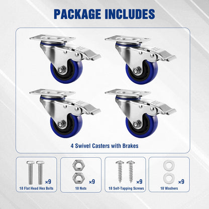 WORKPRO 3 Inch Caster Wheels, 1760LBS Heavy Duty Casters Set of 4, Swivel Casters with Brake, Locking Industrial Casters for Workbench, Furniture, Cart