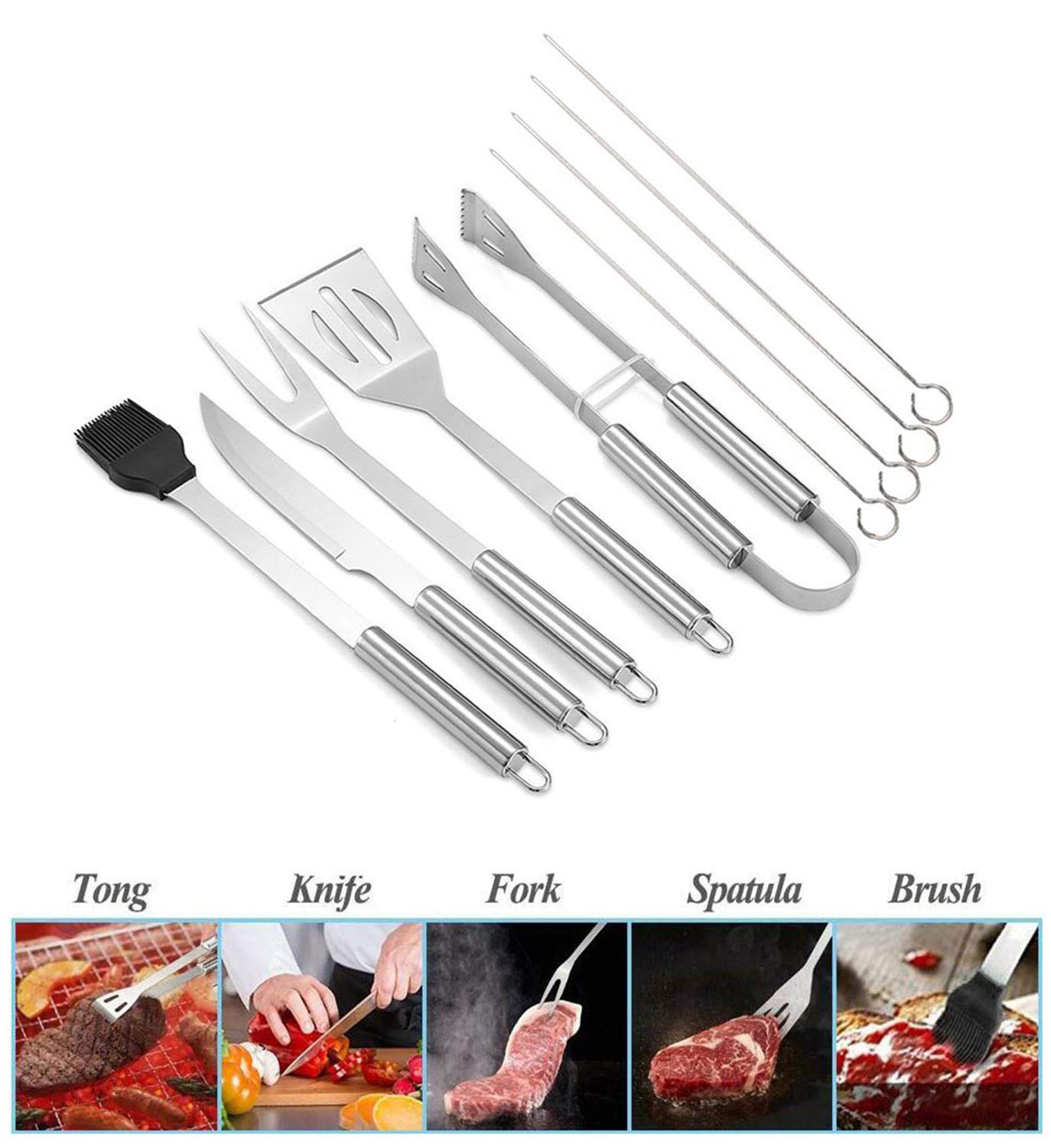Emwel BBQ Grill Tools Set, 9 Pieces Stainless Steel BBQ Tool Sets +1 Barbecue Gloves, Outdoor Barbecue Grilling Utensil with Storage Case