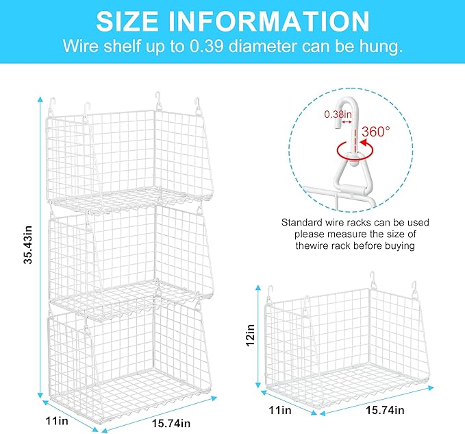 3-Pack Large Hanging Laundry Basket: Wire shelves