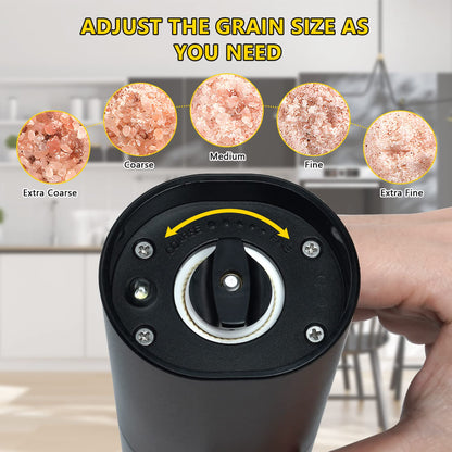 Dallfoll Electric Salt and Pepper Grinder, Rechargeable Salt and Pepper Mills with LED Light, Adjustable Grind Coarseness