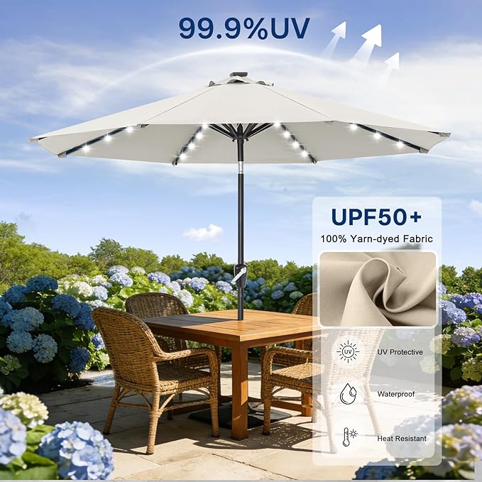 ABCCANOPY 10FT Durable Solar Led Patio Umbrellas with 32LED Lights (Light Beige)