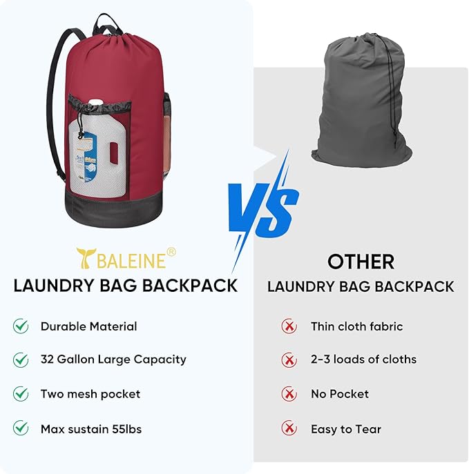 BALEINE 120L Laundry Bag Backpack, 900D Oxford Fabric Large Travel Laundry Bags