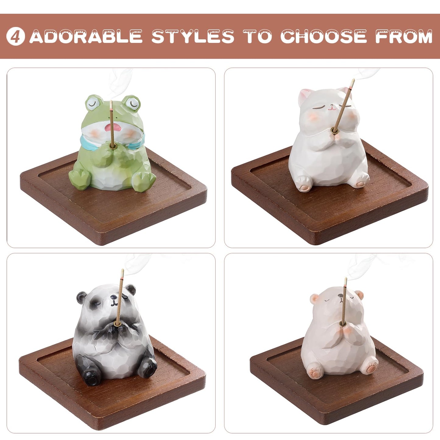 Lionpower Incense Holder for Sticks with Burner & Ash Catcher - Resin Cat, Wooden Tray, 10 Incense Sticks for Meditation Yoga Spa, Cute Home Decor Room Accessories (Cat)