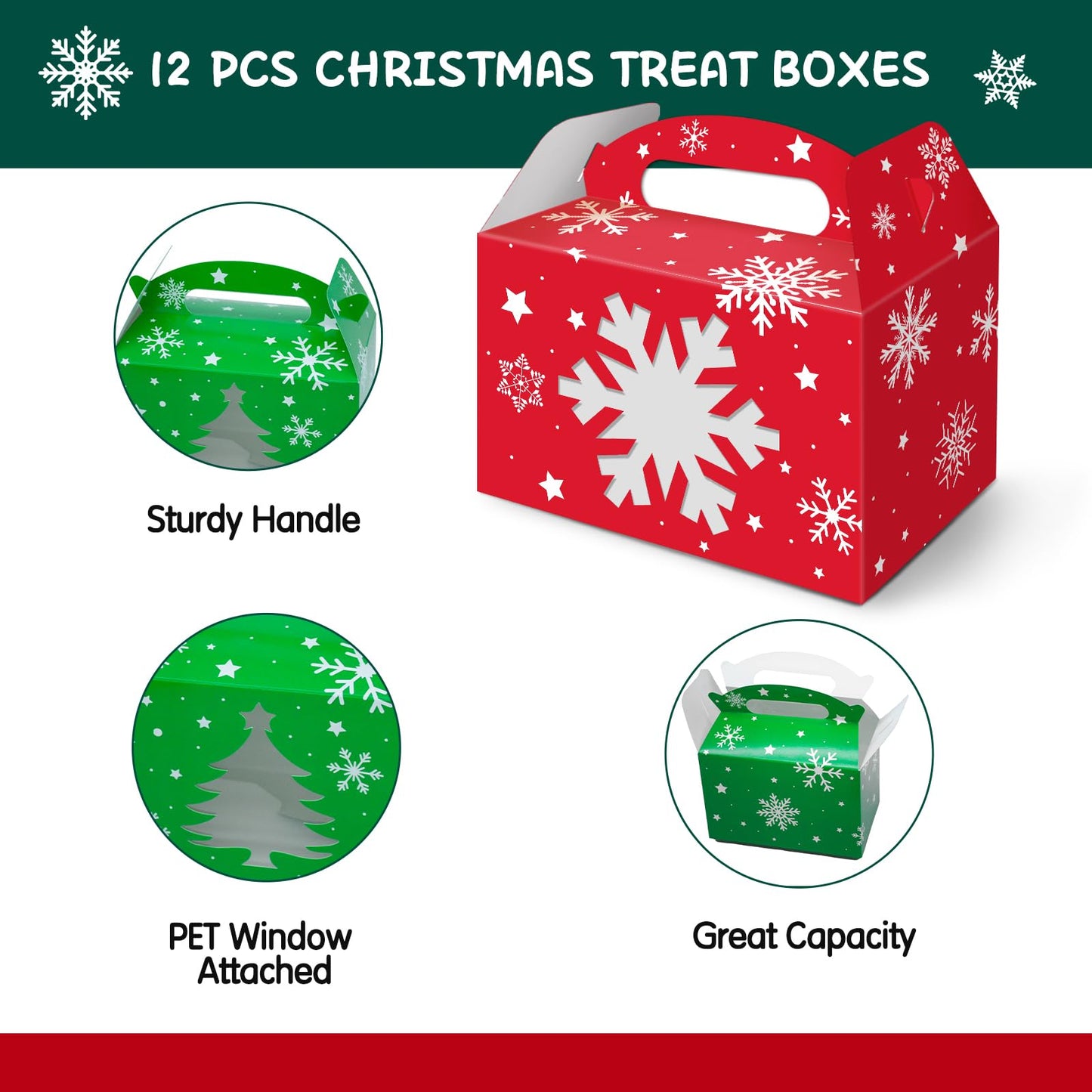 KALEFO 12PCS Christmas Holiday Cardboard Gift Boxes Bakery Food Container with Clear Window Xmas Gingerbread Cookie Boxes Winter Snowflake Favor Box