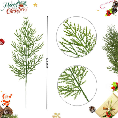 YGbridge Christmas Greenery Stems, 60 Pcs Pine Picks, Faux Cedar Picks for Tree, Artificial Branches for Decorations Home Wreath DIY (60, Green)