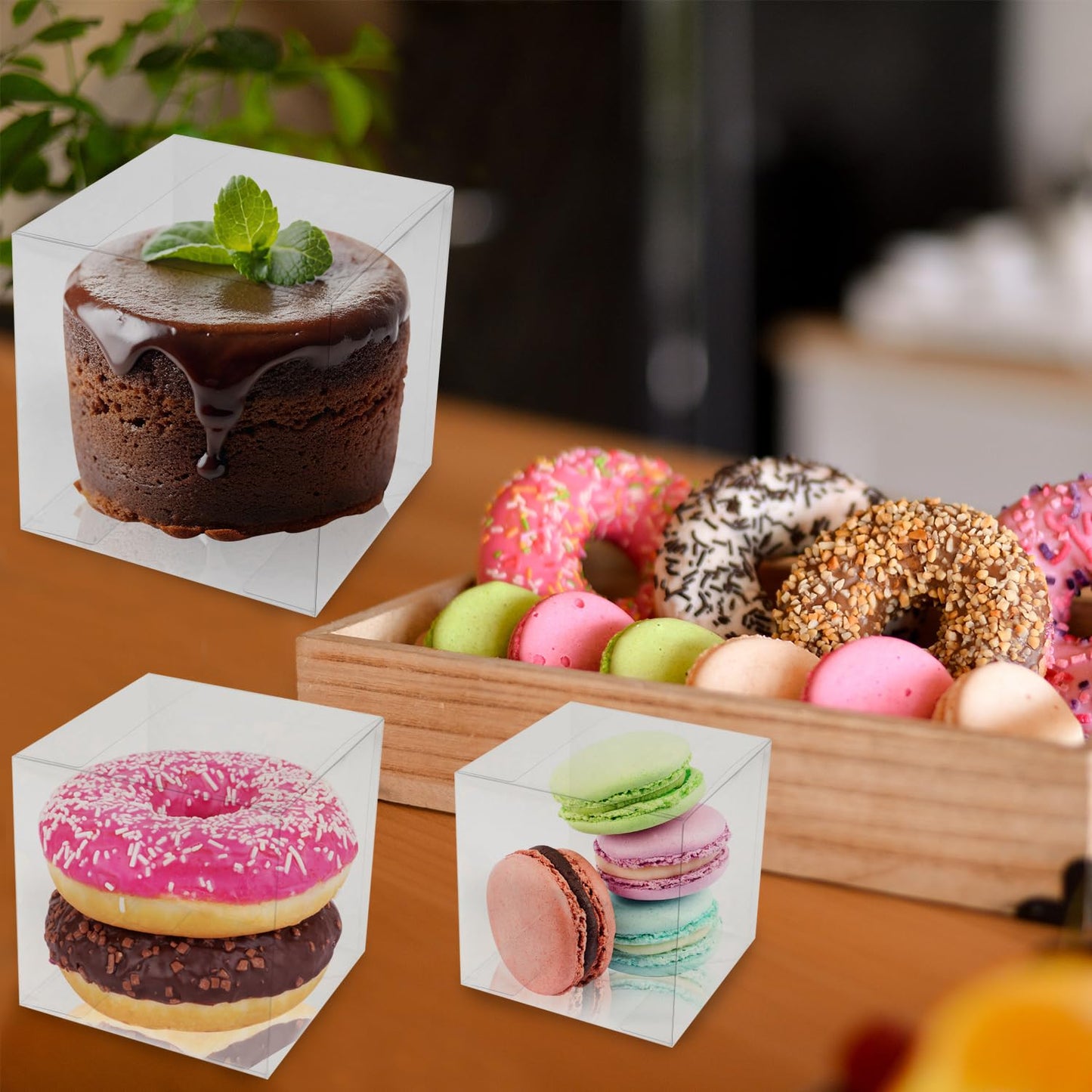 Bssay 25 Pack 4x4x4 Inch Clear Favor Boxes,Transparent Favor Boxes for Wedding, Baby Shower, Party Treats