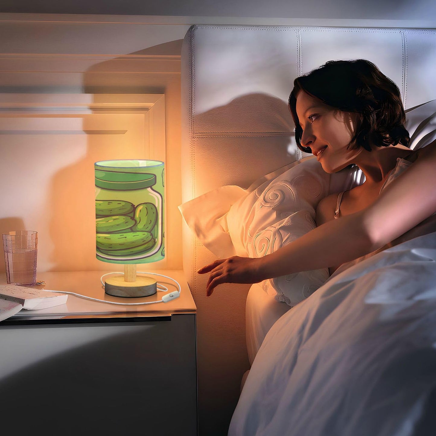 Pickles Cucumber Canning Bedside Lamp Table Lamps Desk Lamp Cylinder Nightstand Lamp for Bedroom Living Room Office Decor