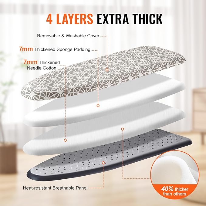 VEVOR Ironing Board with Large 43 x 13 Ironing Surface, Thickened 4 Layers Iron