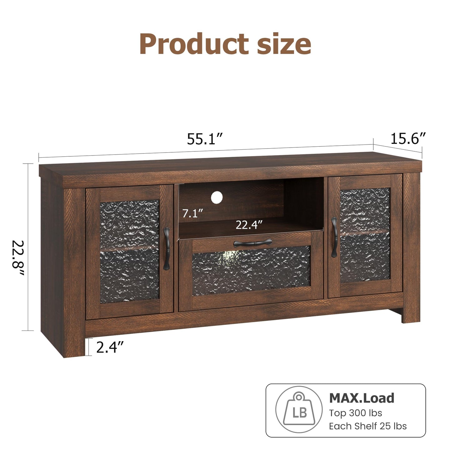 IDEALHOUSE TV Stand for 65 Inch TV, Farmhouse Entertainment Center with Acrylic Door Storage Cabinet & Adjustable Shelves, Rustic TV Console Table for Living Room Bedroom, Brown