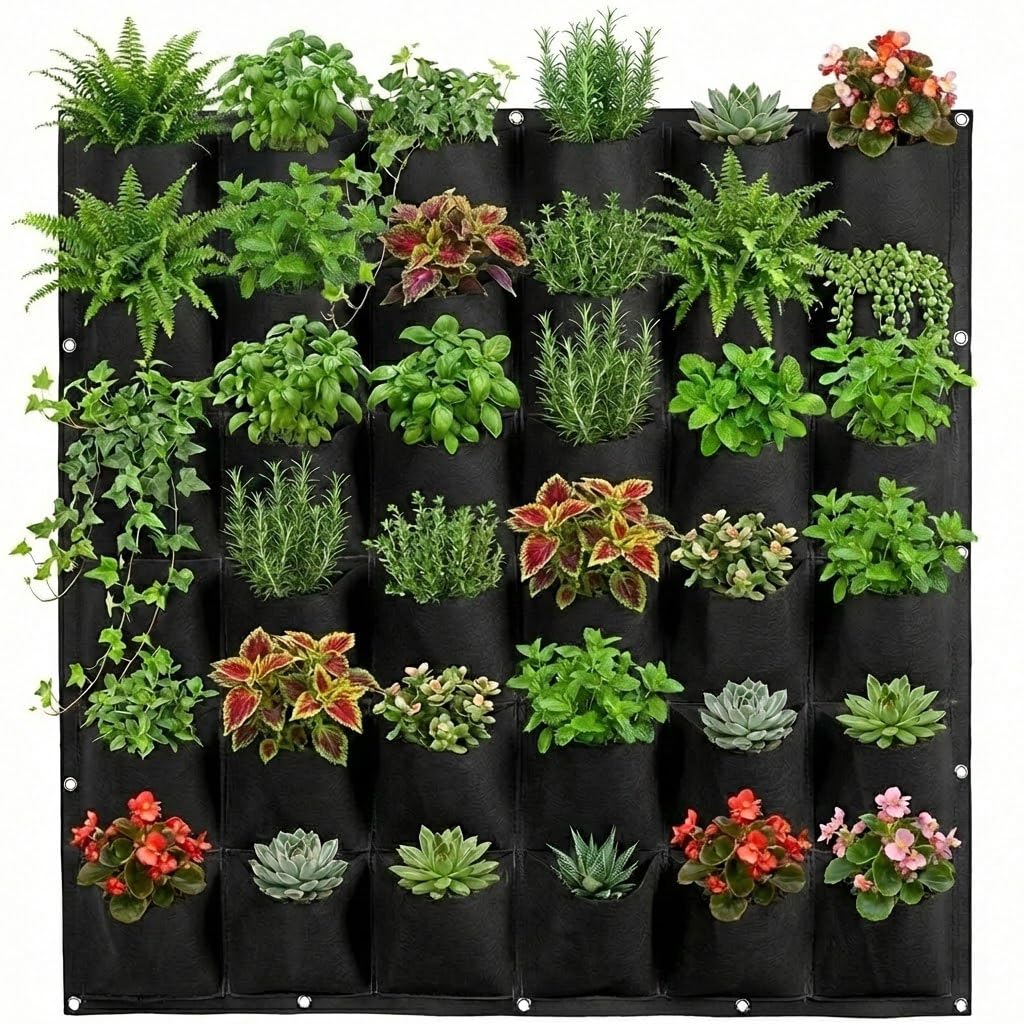 WFIST Vertical Hanging Planter Bag, Breathable Felt Wall Garden Planter with Metal Grommets, Indoor/Outdoor Space-Saving Herb & Flower Growing Pouch (36-Pocket)
