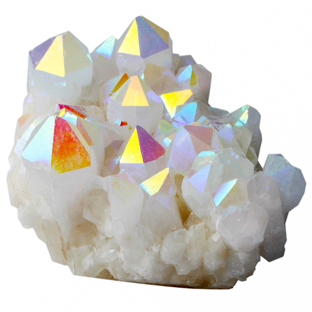 SUNYIK Angel Aura Quartz Titanium Coated Crystal Cluster Specimen,Druzy Geode Flame Aura Gemstone(0.4-0.5lb)