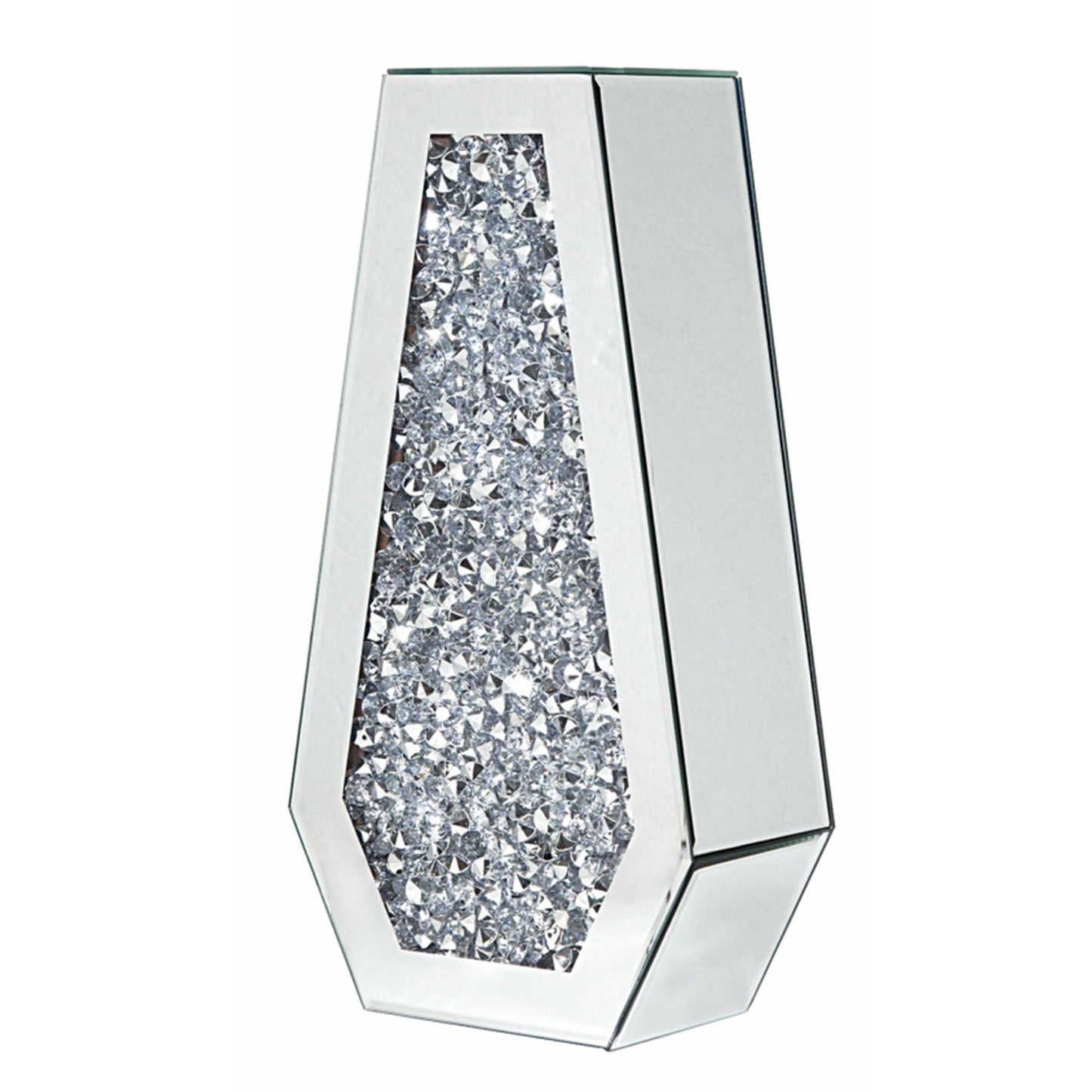 Crushed Diamond Mirrored Flower Vase Large Glass Vase Modern Crystal Decorative Mirror Vases Stunning Luxury Tall Floor Vase for Centerpieces Flowers Home Decor, Silver, 14" H. Can’t Hold Water.