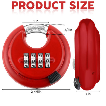 Maitys 10 Pack 4 Digit Combination Locks Stainless Steel Code Disc Lock Combo Padlock with Hardened Steel Shackle for Sheds Locker Storage Unit Gym Fence Gate Outdoor Indoor, Round (Red)