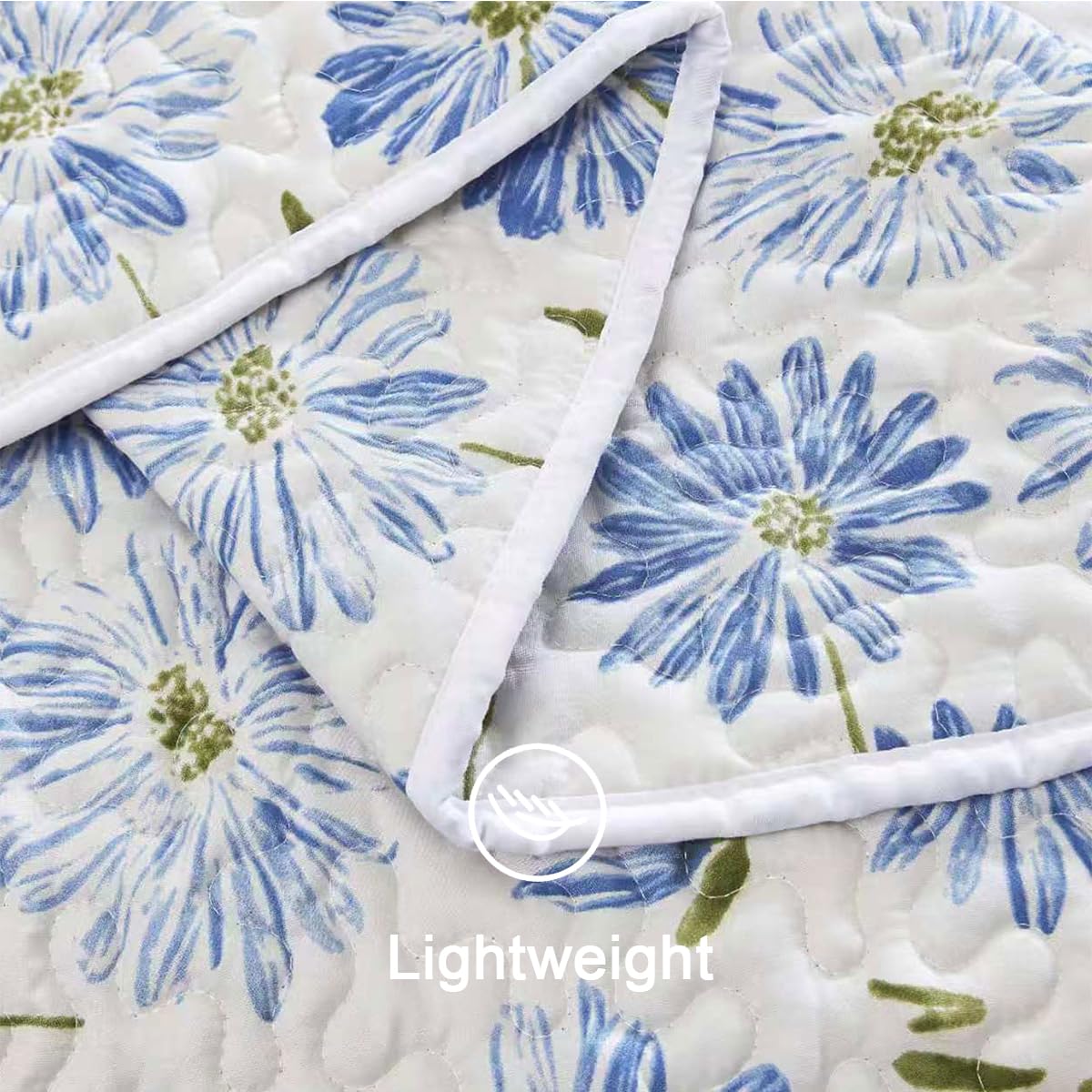SANOCAY Blue Daisy Floral Quilt Set Queen Size, 3 Piece Lightweight Summer Bedding Set with 2 Pillow Shams, Soft Reversible Microfiber Bedspread, Farmhouse Coverlet for All Season (Blue Daisy, Queen)