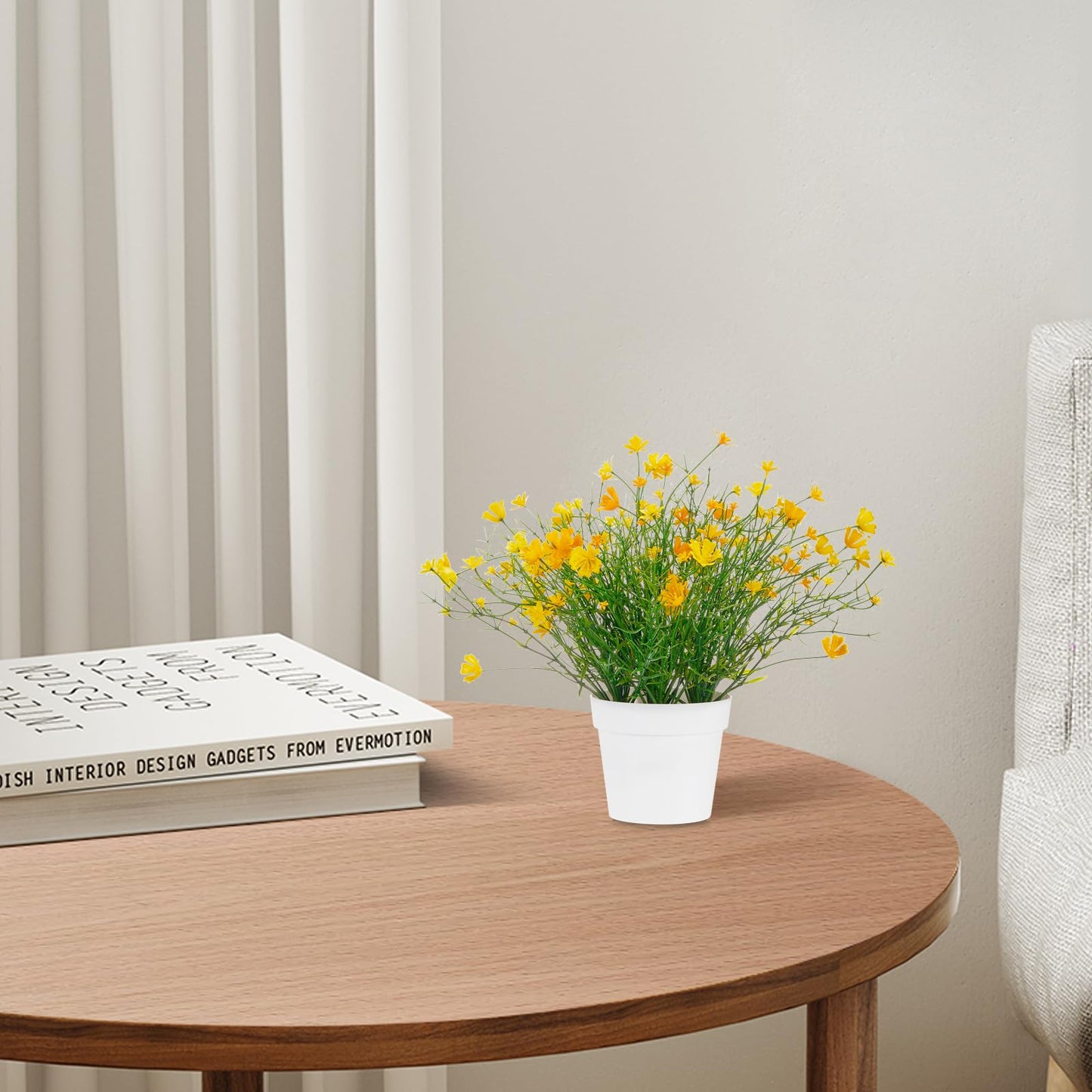 Blafrozzing Babys Breath Potted Fake Plants with Flowers Faux Plants Indoor for Home Office Bookshelf Table Farmhouse Room Decor (Yellow)