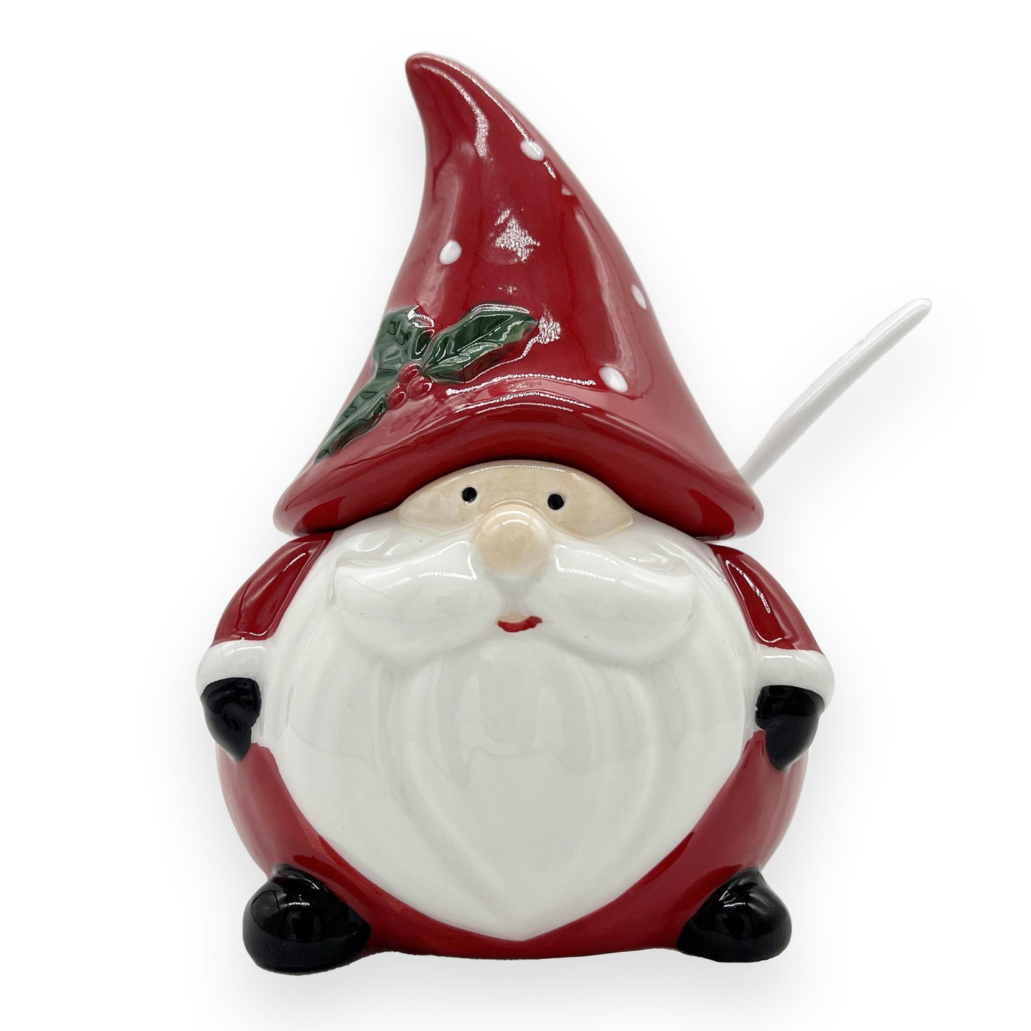 Santa Claus Salt and Pepper Shaker Set with Spoons - 6.5 Inch Ceramic Christmas Spice Dispenser with Lids for Kitchen Holiday Dining Table Decor Gift Set (Red)