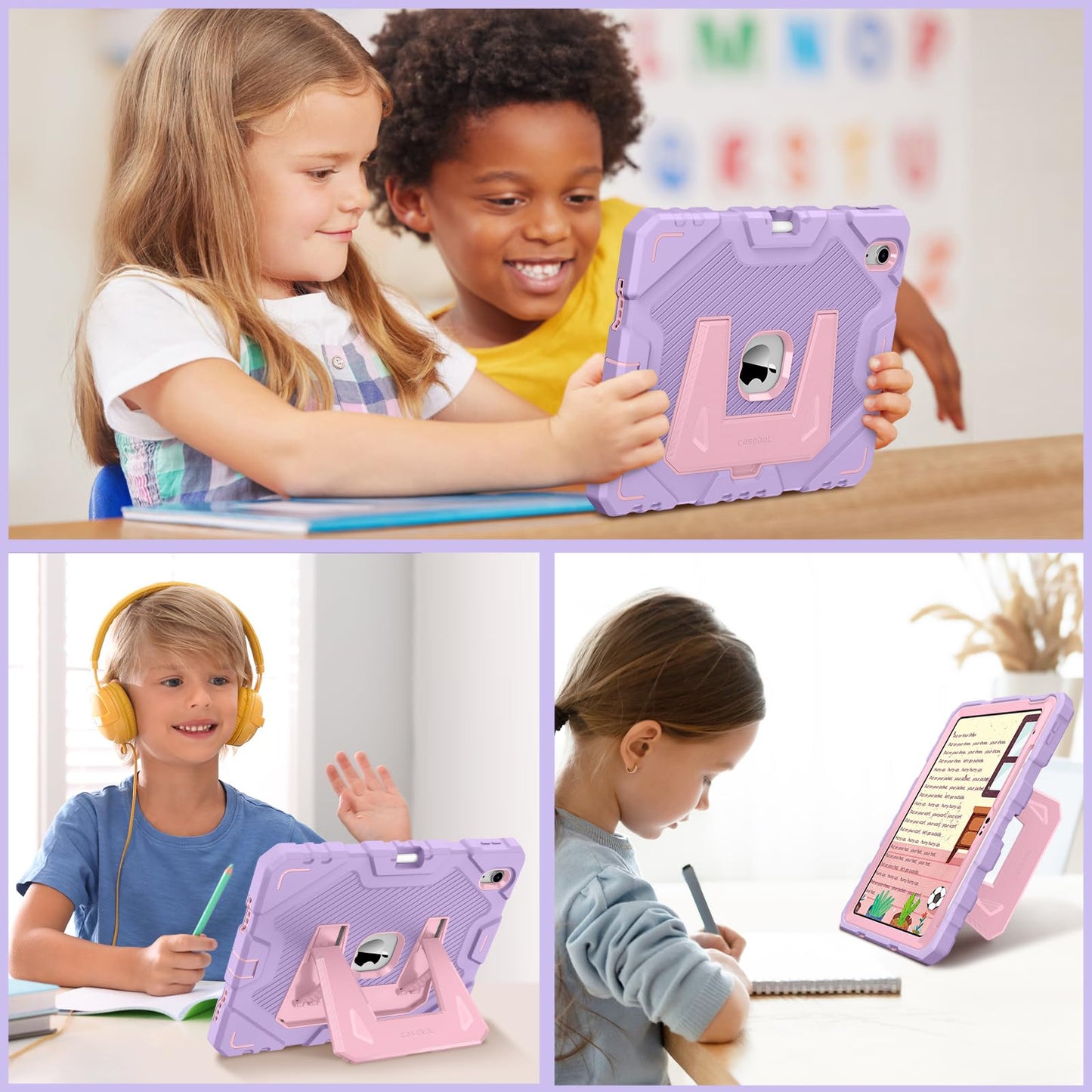 FINTIE Kids Case for iPad (A16) 11th Generation 11 Inch (2025), iPad 10th Generation 10.9 Inch (2022), Fully-Body Rugged Heavy Duty Shockproof Kiddie Case Built-in Stand for Boys & Girls, Purple