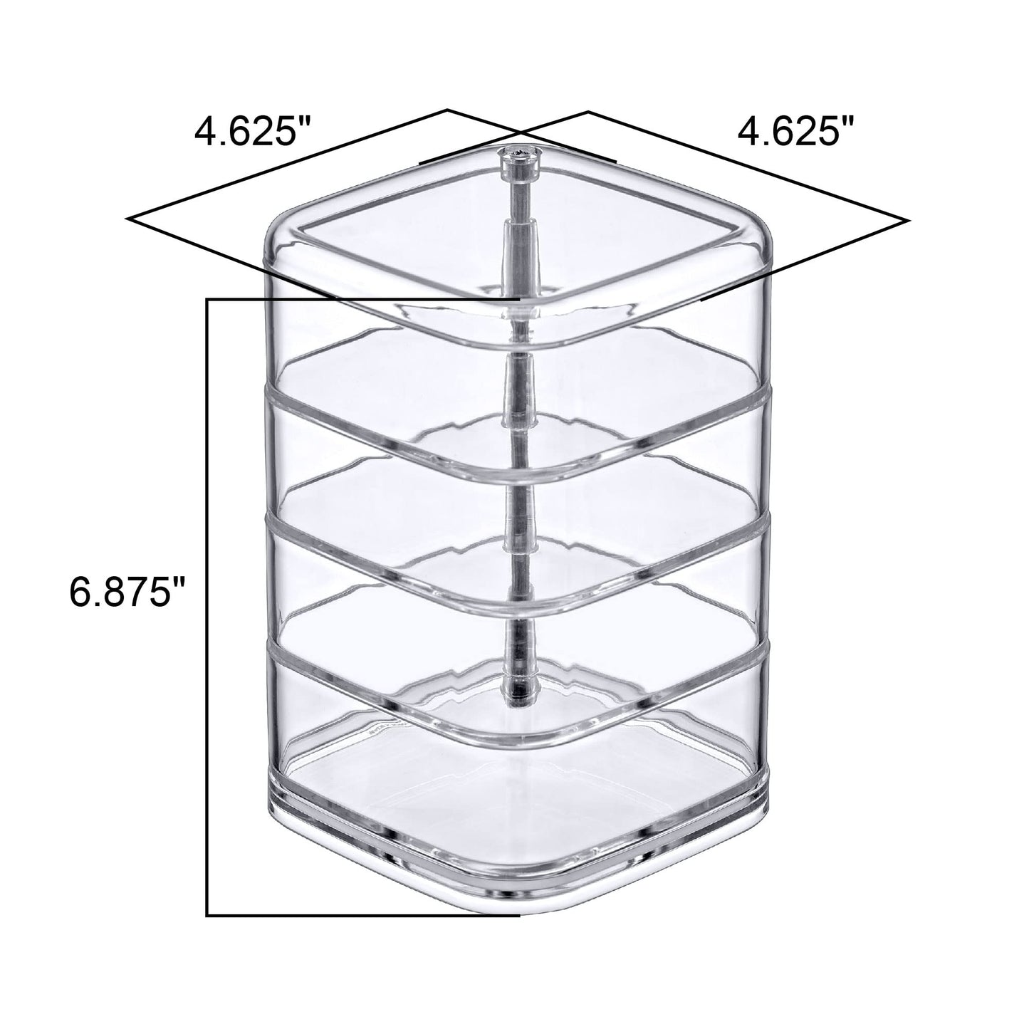 Amazing Abby - Inspire - 4-Tier Acrylic Hair Accessories Organizer with Lid, Plastic Jewelry Holder, Rotating Makeup Accessories Container, Beauty Supply Storage, Clear, Square (4.5" x 4.5")
