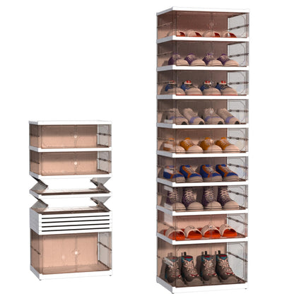 FAHKNS 9 Tier 18 Pairs Foldable Shoe Rack with Wheels, Portable Plastic Shoe Storage Cabinet with Clear Magnetic Doors Space Saving No Assembly for Entryway, Living Room, Closet