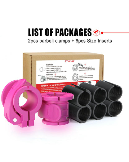 ZY-HUAN Barbell Clips 1 inch Barbell Clamps 0.9-1.18inch Quick Release Weight Clips for Bars Multi-Size Adjustable Olympic Barbell Clamps (Rose)