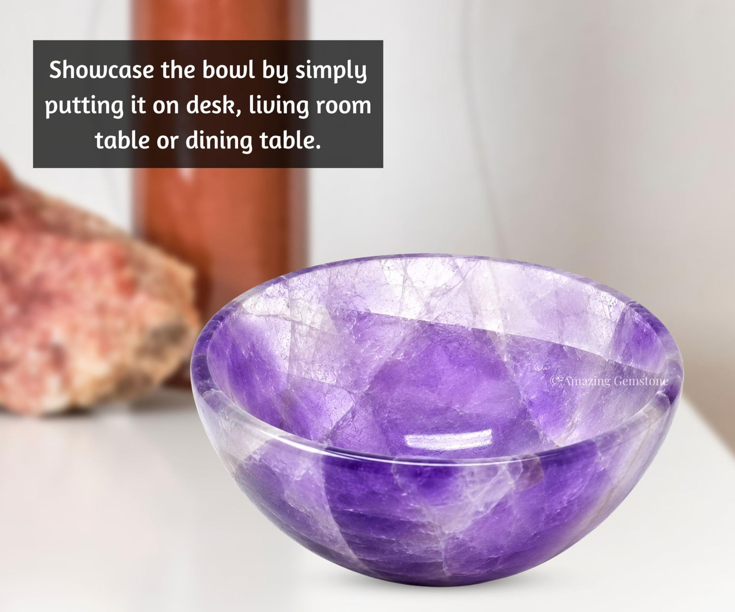 Amethyst Crystal Bowl - 3 Inch Decorative Bowls for Room and Home Decor - Gemstone Healing Crystals for Elegant Display, Positive Energy Balance and Gift