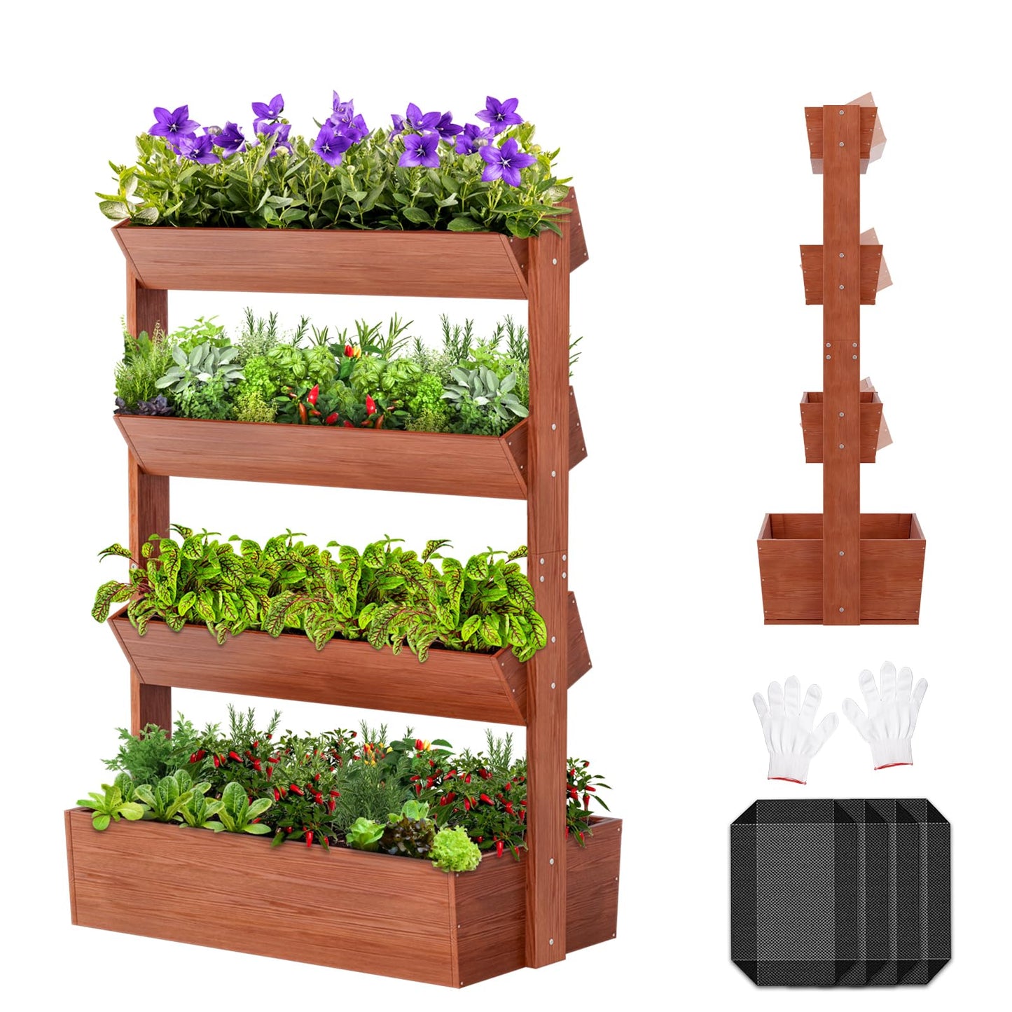 SUNYRISY 4 Tiers Vertical Wooden Raised Garden Bed Outdoor, Freestanding Garden Planter Box Stand for Planting Herbs Flowers Vegetables Outdoor Gardening