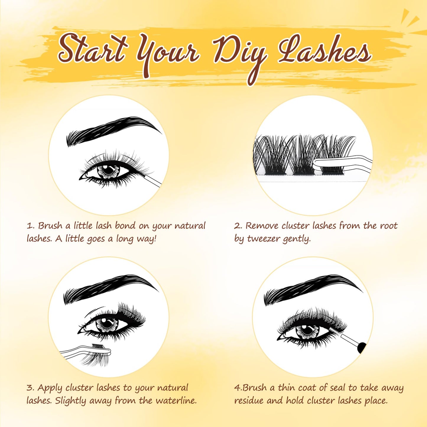 Individual-Lashes 144 Cluster-Lashes QUEWEL DIY Eyelash-Extensions-Kit, Clusters Eyelash Applicator, Cluster Lashes Bond and Seal Super Hold, Clusters Lash Glue Remover Easy to Remove(QU-RR-DH-01)