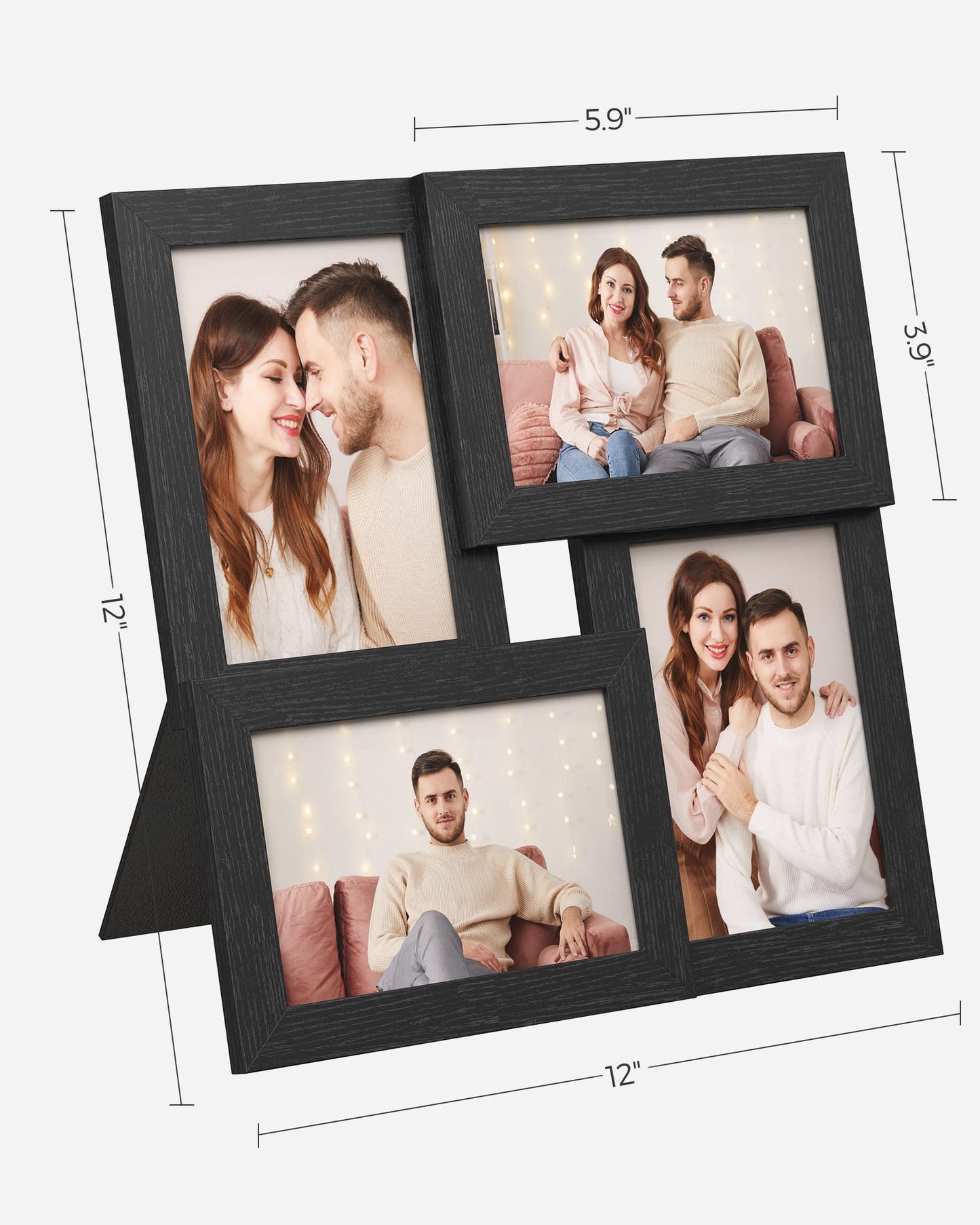 SONGMICS Collage Picture Frames, 4x6 for Wall Decor, Multi Family Photo for Gallery Decor, Hanging Display, Set of 4, Ink Black URPF25BK
