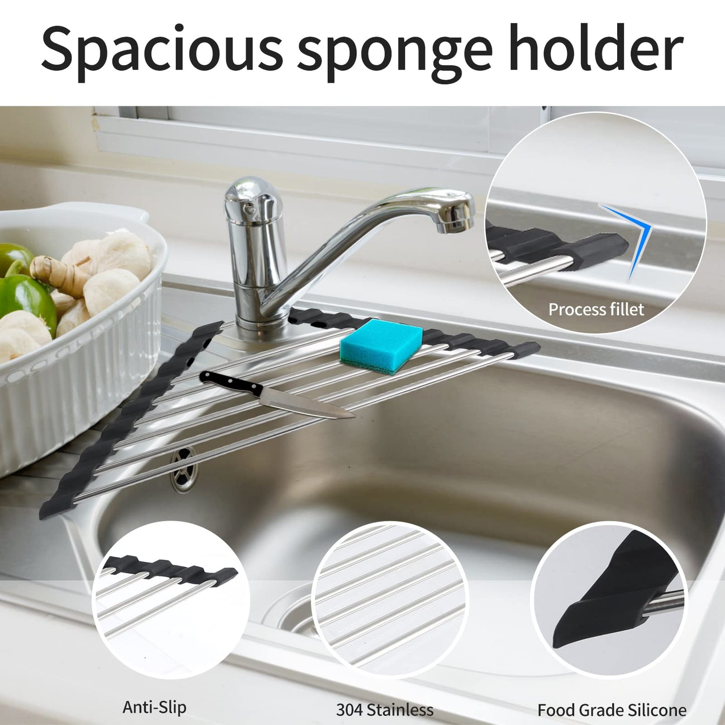 Ahyuan Roll up Dish Drying Rack Over The Sink Kitchen Roll up Sink Drying Rack Portable Dish Drainer Foldable Dish Drying Rack (Warm Gray, 17.8''X17'')