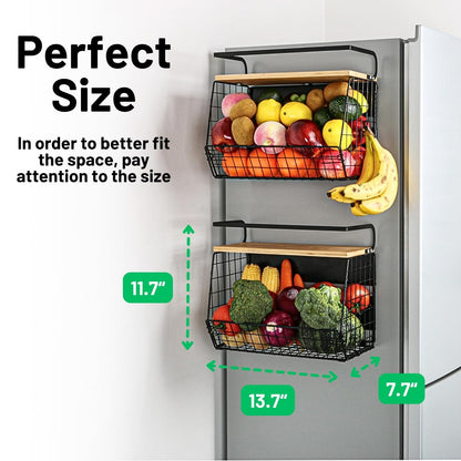 Ofiray-home Magnetic Shelf for Fridge with Wood Lid, Fruit Potato and Onion Storage Bins, Pantry Organizers & Storage, Large Container Magnetic Spice Rack for Refrigerator, Kitchen Counter, Cabinet