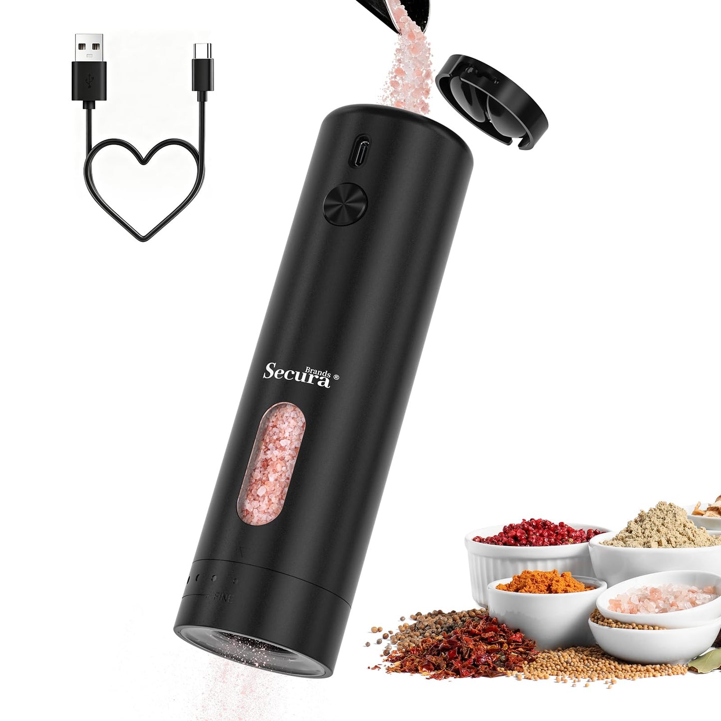 Secura Brands Electric Salt and Pepper Grinder, Black