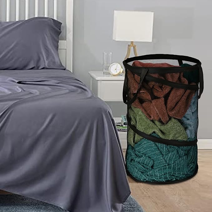 BATTOO 2 Pack Black X-Large Collapsible Laundry Basket Foldable Mesh Pop Up